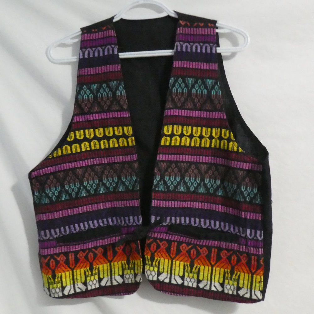 Vintage Traditional Multi-Colored Patterned Sleeveless Vest | Tie Front